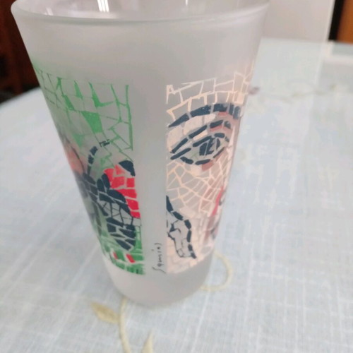 Collectible Loumidis parrot water glass like new with P. Samiou painting