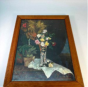 Vintage πίνακας εκτύπωση βάζο με λουλούδια 34x27