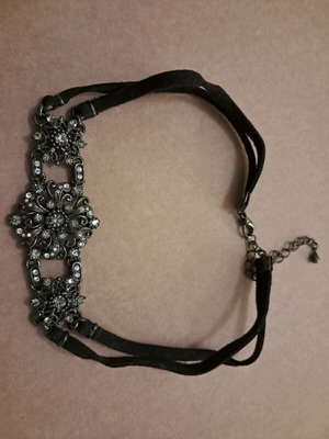 Choker like new suede fabric with metal details and rhinestones