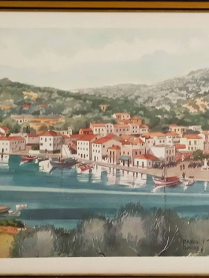 Watercolor by S. Simitis depicting Gaios Paxos in excellent condition