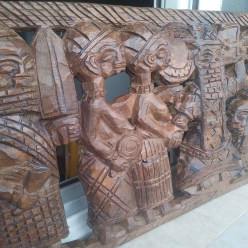 African wood carving panel like new, traditional motifs