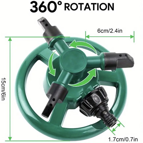 Durable garden sprinkler with 360-degree rotation, new
