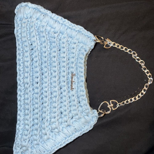 Handmade handbag like new, blue and turquoise with silver chain