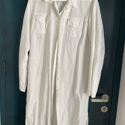 Linen midi shirt dress, white, size M-L