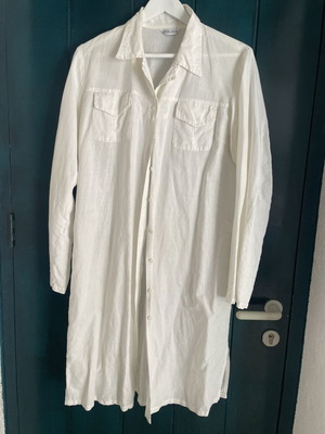 Linen midi shirt dress, white, size M-L