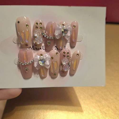 Embelished Press On Nails handmade double layered acrylic cat eye