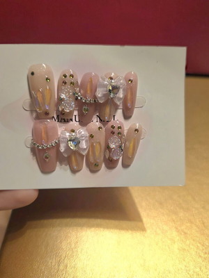 Embelished Press On Nails handmade double layered acrylic cat eye