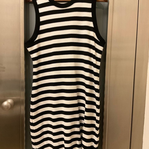 C&A Sleeveless Black and White Striped Dress New, Size L