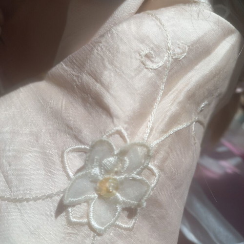 Baptism set satin, organza, pearls, tulle, rhinestones like new