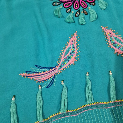 Monsoon women's turquoise embroidered tunic top with rhinestones, like new, size L