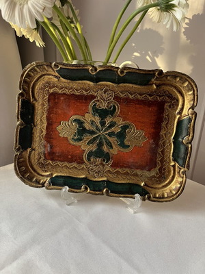 Vintage Ιταλικός ξύλινος δίσκος Φλωρεντίας 25x18 εκ. μεταχειρισμένος