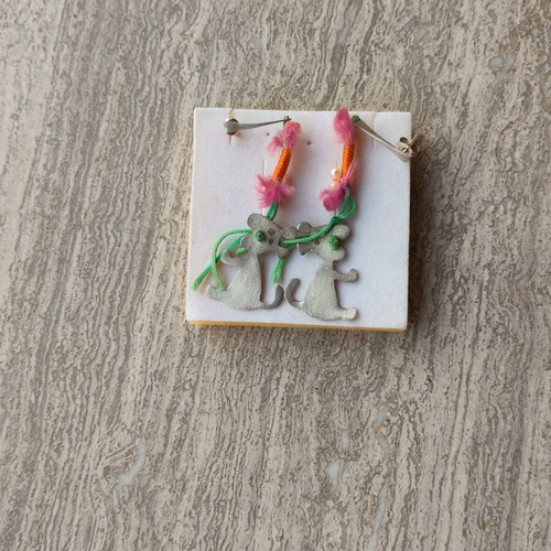 Silver earrings mouse, like new, multicolor