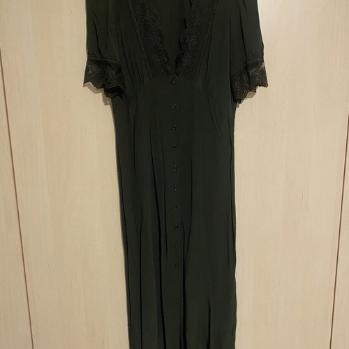 Zara long green dress with black lace new
