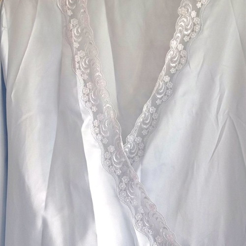 St Michael's long robe used, blue satin with lace details