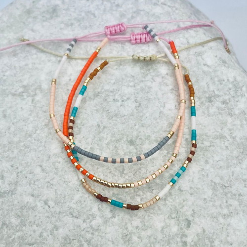 Boho thin bracelets with seed beads new, multicolor