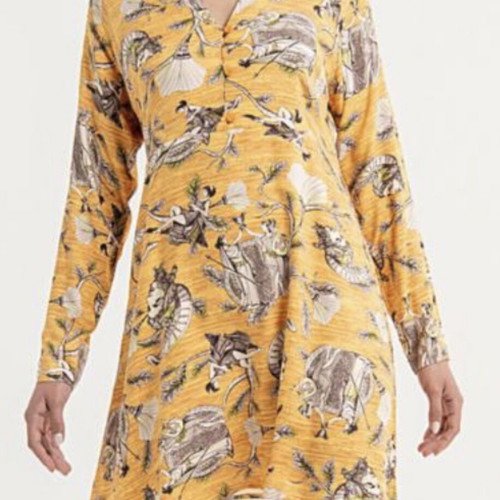 Dress with Greek Gods print like new, yellow, size S