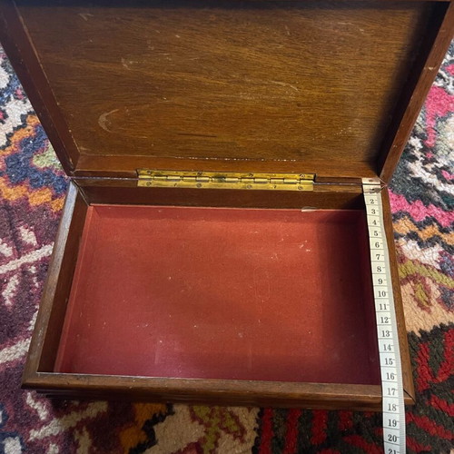 Vintage wooden box with geometric lid used