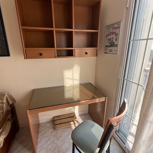 Modeco desk with glass top and bookshelf, like new