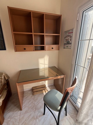 Modeco desk with glass top and bookshelf, like new