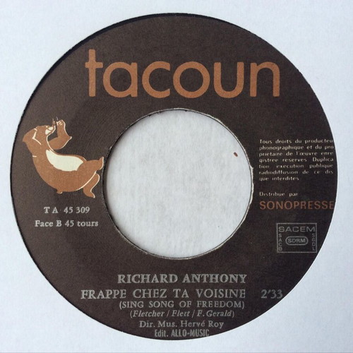 Richard Anthony Sans Toi 7'' vinyl record used, pop