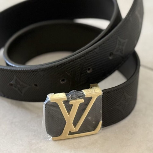 Leather belt new, black, with branded buckle