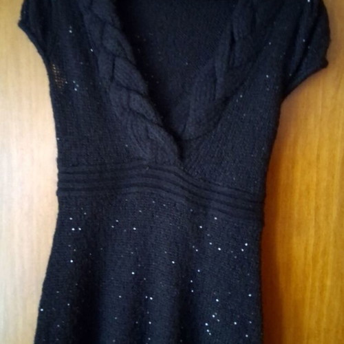 Black knitted mini dress like new with cable knit collar and sequins