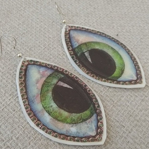 Large handmade earrings made from recycled plastic