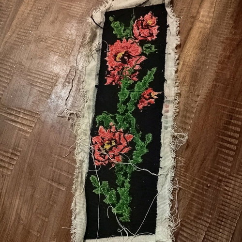 Handmade embroidered canvas fabric used with pink flowers