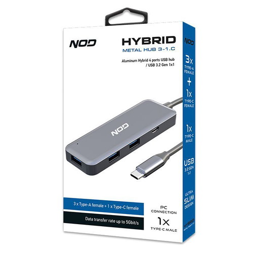 Hybrid USB hub αλουμινίου 4 θυρών καινούργιο, USB 3.2 Gen 1X1 Type-C