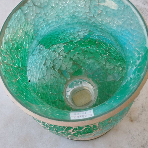 Glass mosaic candle holder new in green and light blue