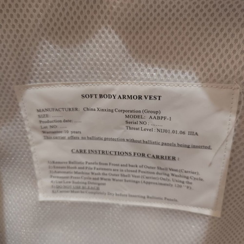 Bulletproof vest model AABPF-1 new, certified NIJ IIIA