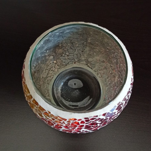 Decorative mosaic glass candle holder like new