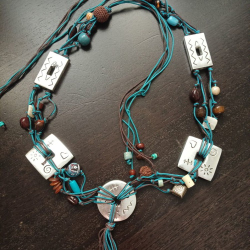 Belt with cords, beads and metal elements like new, adjustable 1.28cm