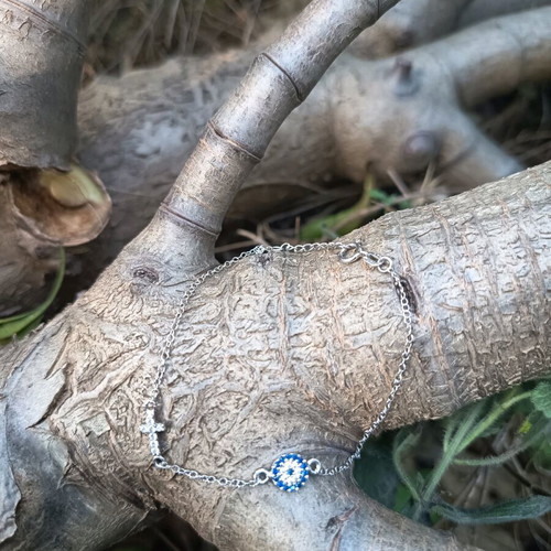 Silver 925 bracelet used with evil eye and small cross