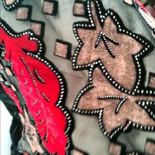 Silk pashmina new with velvet, strass and silk fringes