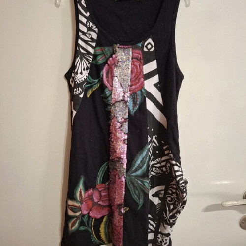 Desigual dress top black with prints and sequins like new, age 9-10