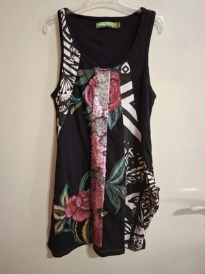 Desigual dress top black with prints and sequins like new, age 9-10