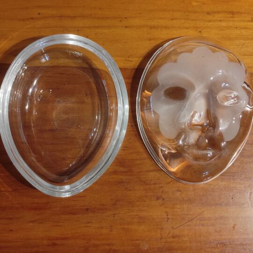 Crystal container with Venetian mask design, like new, Italian origin