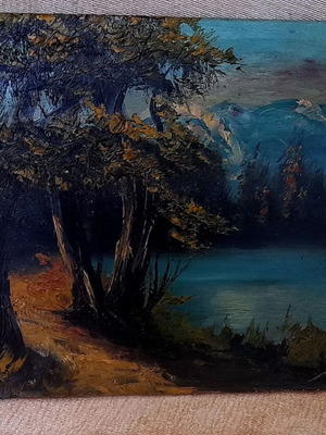 Λίμνη στο δάσος ελαιογραφία με τεχνική impasto
