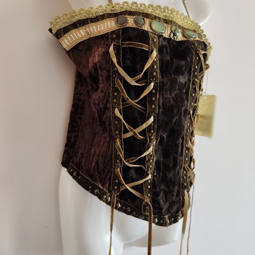 Velvet corset with gold details and green stones, new, Parisian style