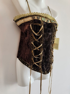 Velvet corset with gold details and green stones, new, Parisian style