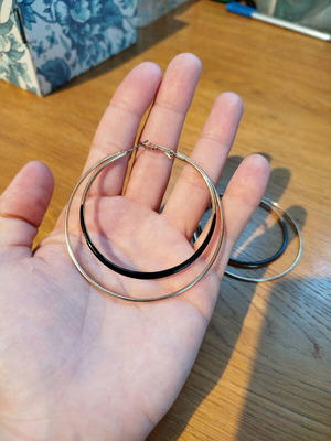 Large hoop earrings like new, black and gold