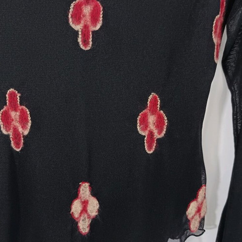 Carrou chiffon long-sleeve blouse used with embroidery, size M