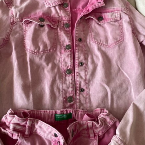 Benetton vintage pink denim set for girls, 12 years