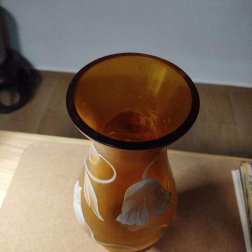 Glass vase used, height 36 cm, width 14 cm