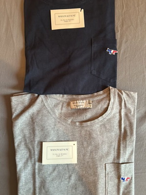 Maison Kitsune Paris T-shirt size XL, 2 pieces, grey and blue
