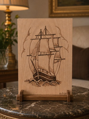 Handmade pyrography on sea wood A4