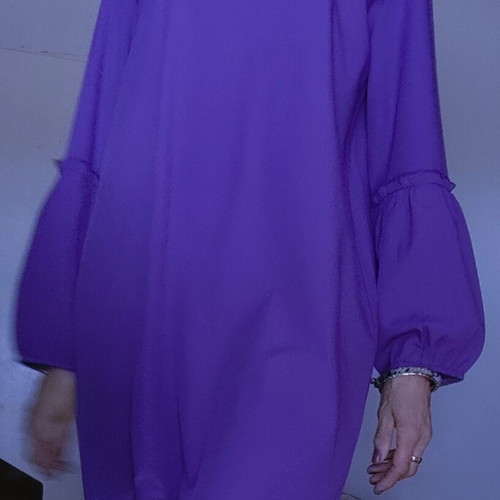 Purple dress used, medium to small, long sleeves, deep neckline