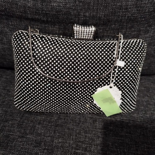 Jessica clutch bag new, black and silver, spacious and shiny