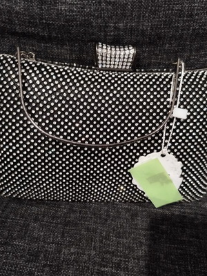Jessica clutch bag new, black and silver, spacious and shiny
